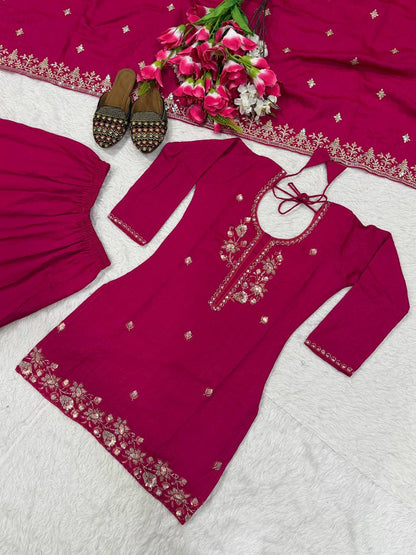 Wedding Wear Pink Color Elegant Bits Work Sharara Suit
