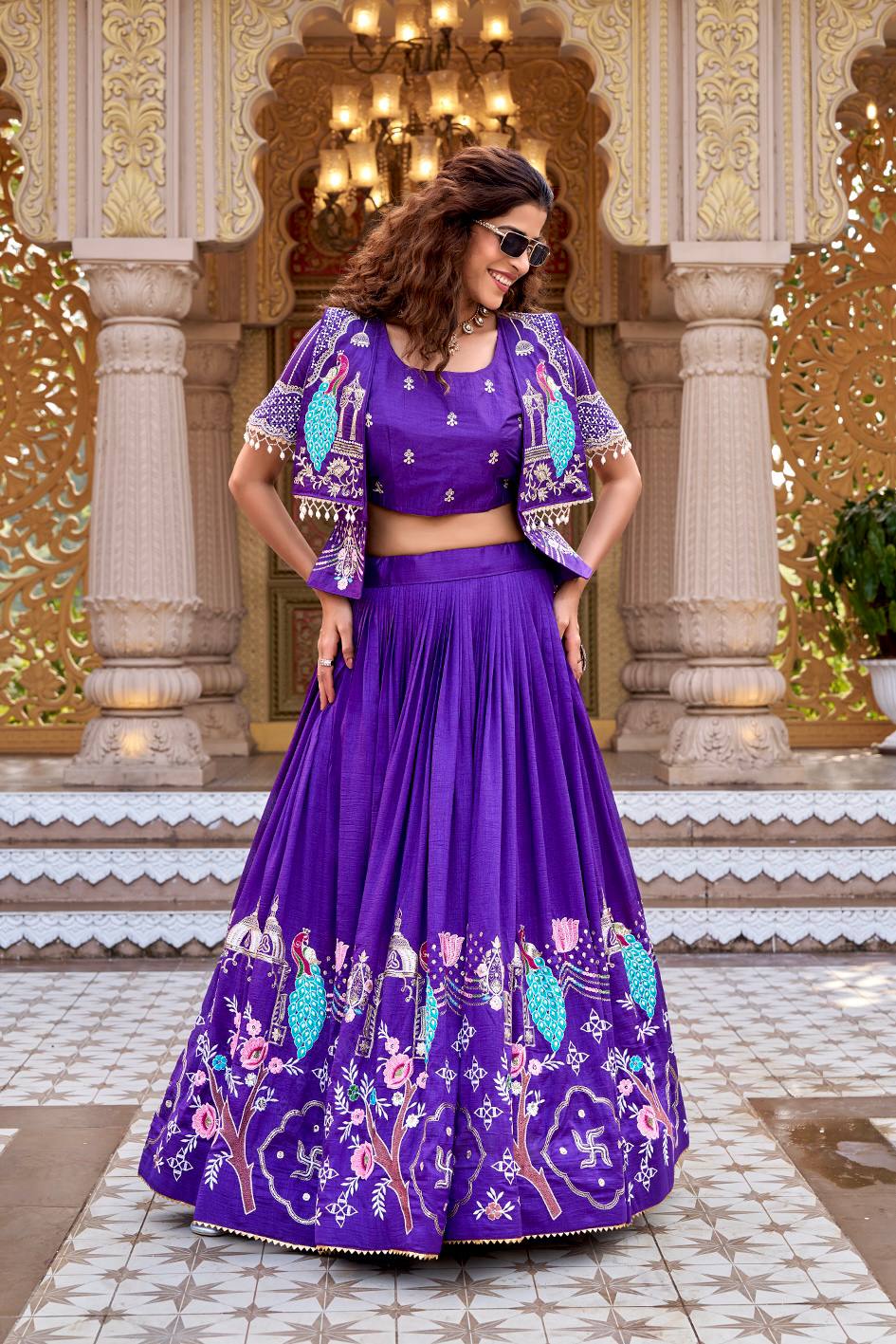 Occasion Wear Purple Color Heavy Embroidered Thread Work Lehenga Choli