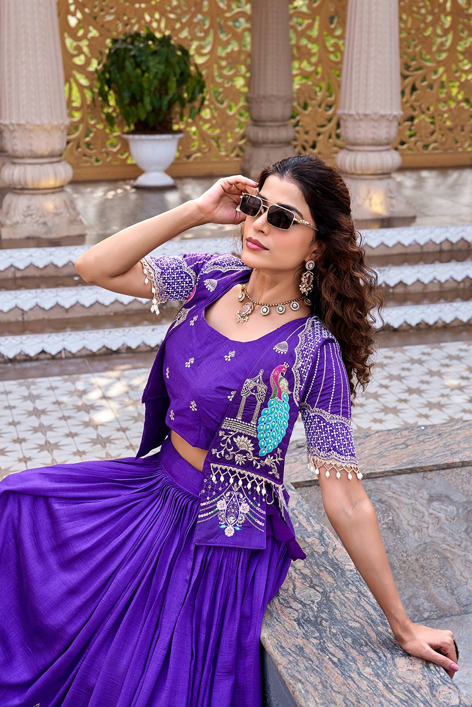 Occasion Wear Purple Color Heavy Embroidered Thread Work Lehenga Choli