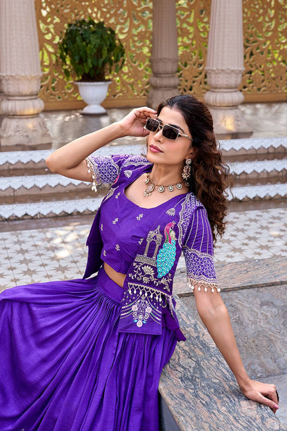 Occasion Wear Purple Color Heavy Embroidered Thread Work Lehenga Choli