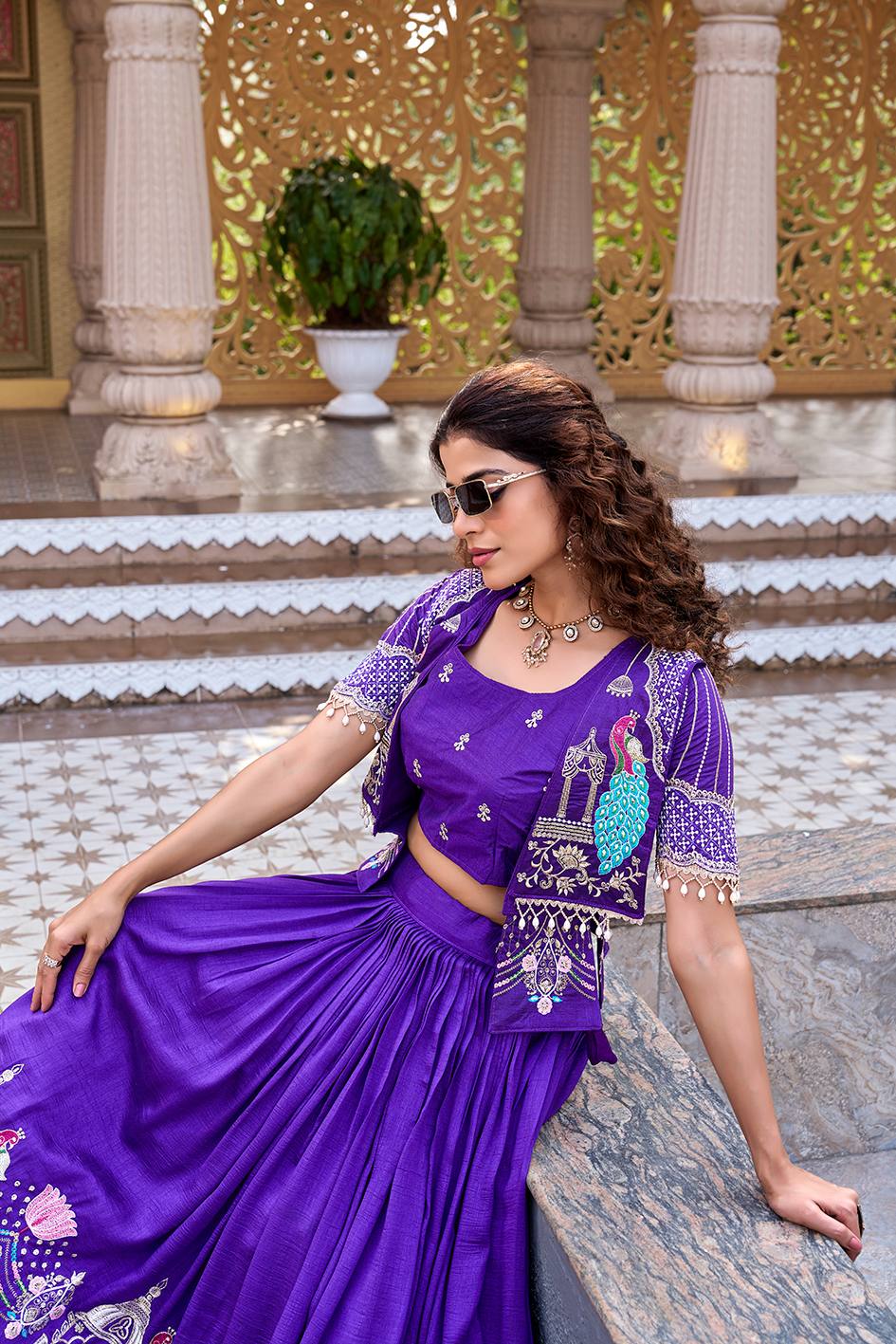 Occasion Wear Purple Color Heavy Embroidered Thread Work Lehenga Choli