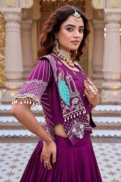 Admiring Pink Color Heavy Embroidered Thread Work Lehenga Choli