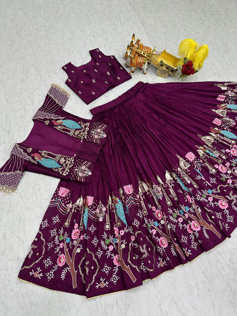 Admiring Pink Color Heavy Embroidered Thread Work Lehenga Choli