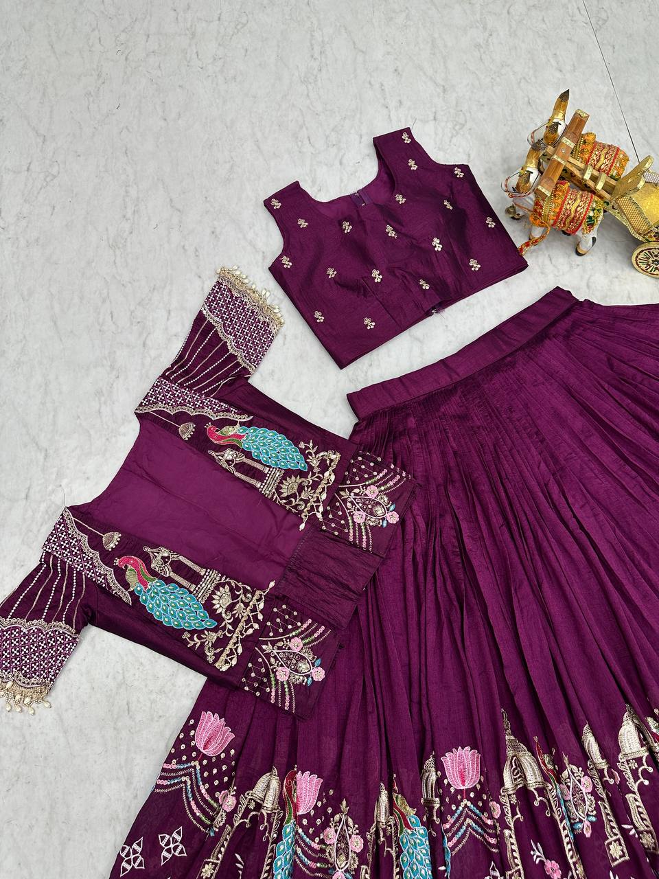 Admiring Pink Color Heavy Embroidered Thread Work Lehenga Choli