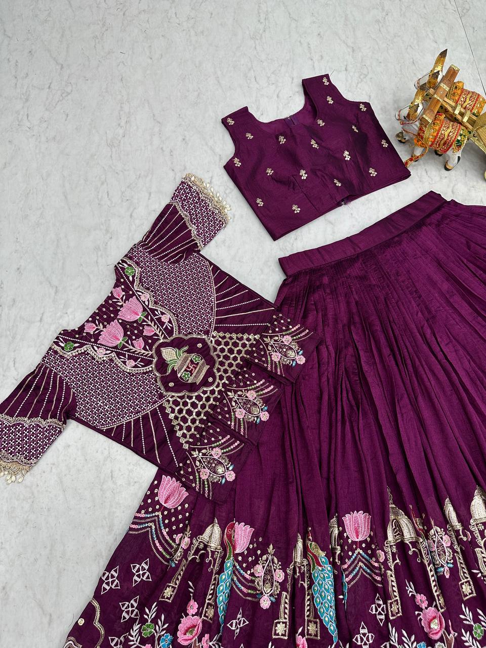 Admiring Pink Color Heavy Embroidered Thread Work Lehenga Choli