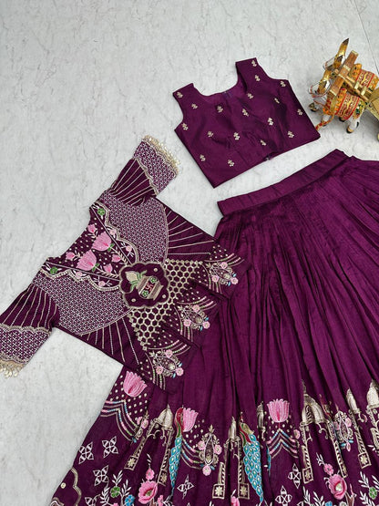 Admiring Pink Color Heavy Embroidered Thread Work Lehenga Choli