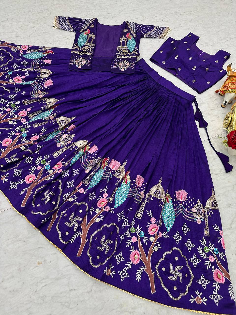 Occasion Wear Purple Color Heavy Embroidered Thread Work Lehenga Choli
