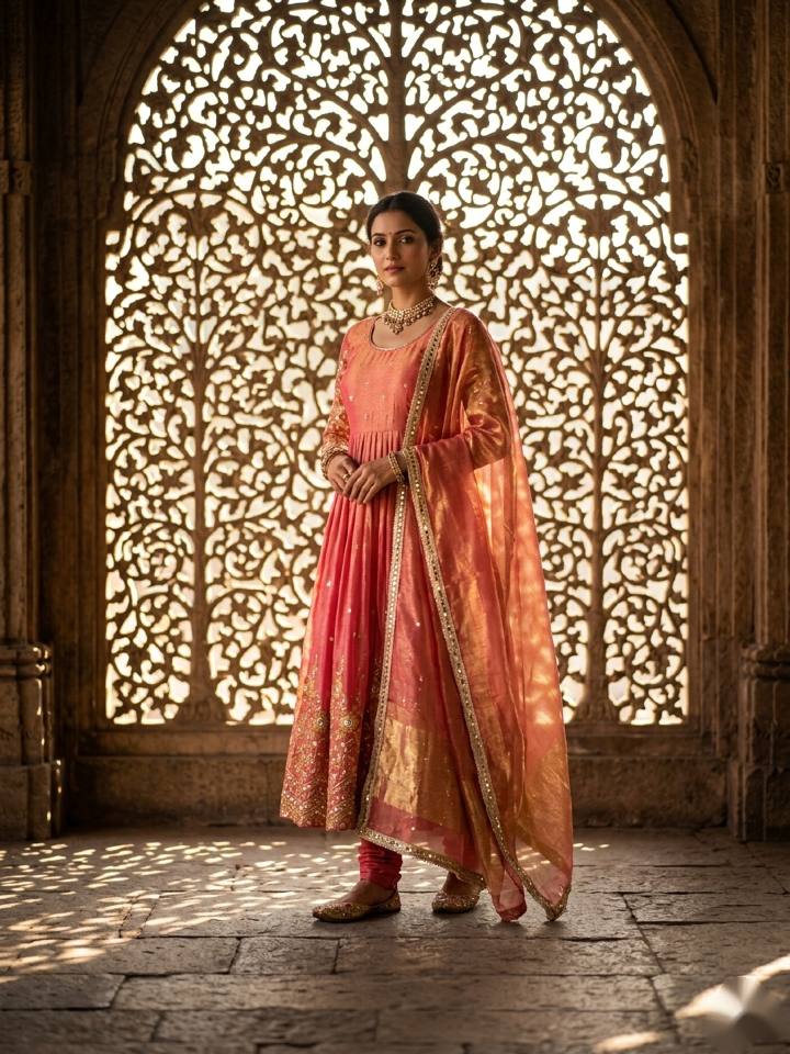 Gorgeous Peach Color Sequence Embroidered Anarkali Gown