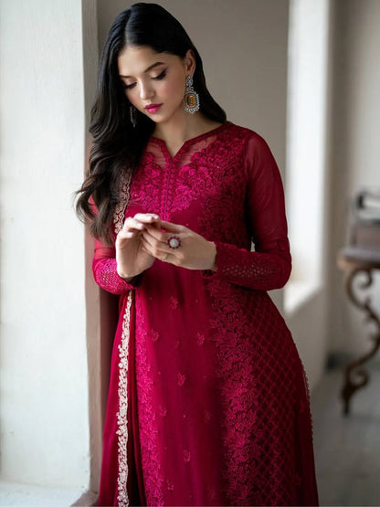 Gorgeous Maroon Color Embroidered Designer Palazzo Suit