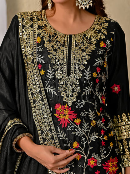Wedding Wear Black Color Embroidered Designer Sharara Suit