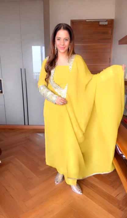 Haldi Wear Yellow Color Heavy Embroidered Sequence Salwar Suit