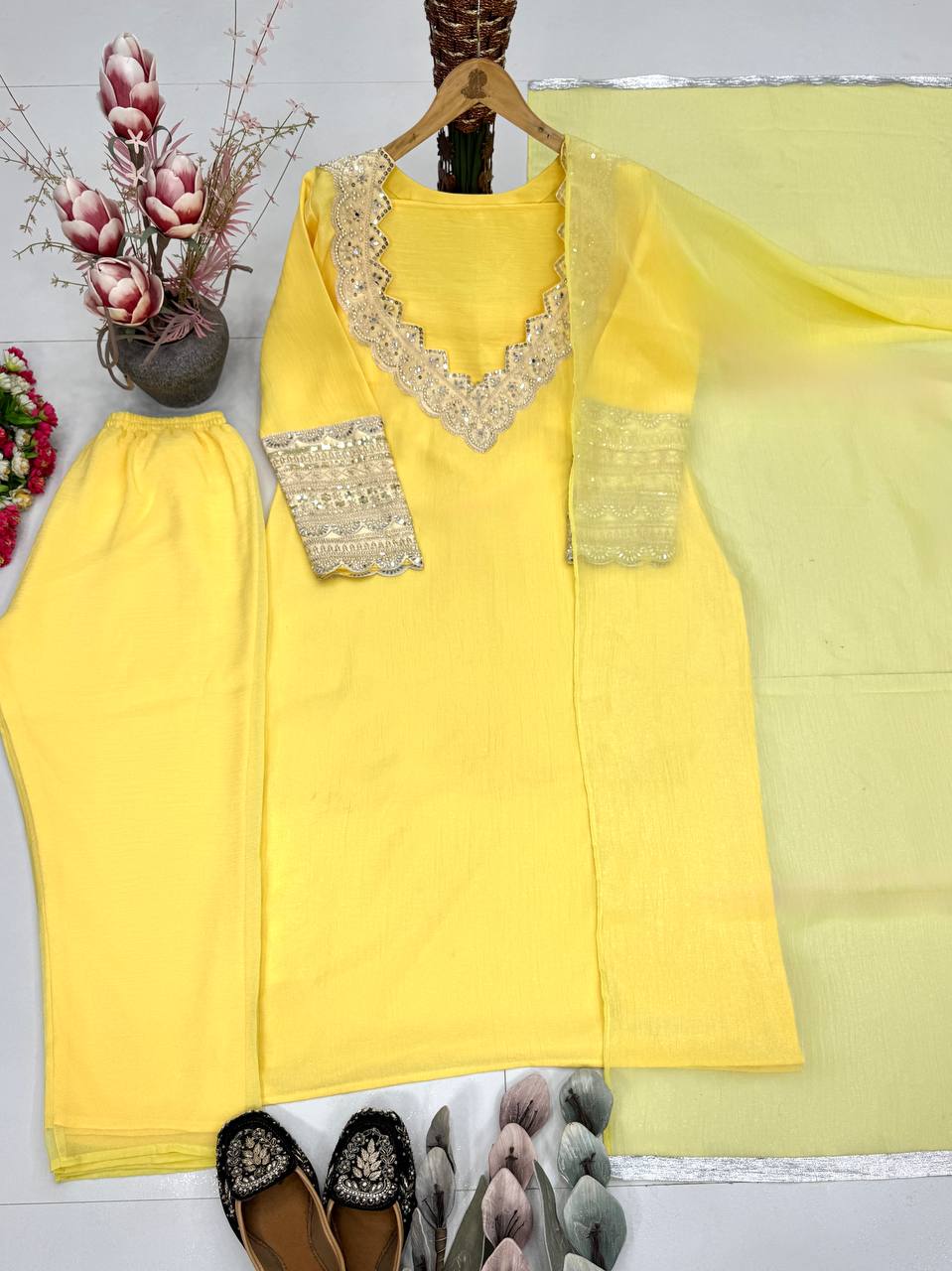 Haldi Wear Yellow Color Heavy Embroidered Sequence Salwar Suit