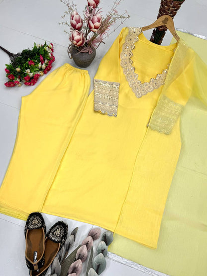 Haldi Wear Yellow Color Heavy Embroidered Sequence Salwar Suit