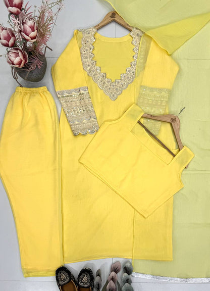 Haldi Wear Yellow Color Heavy Embroidered Sequence Salwar Suit