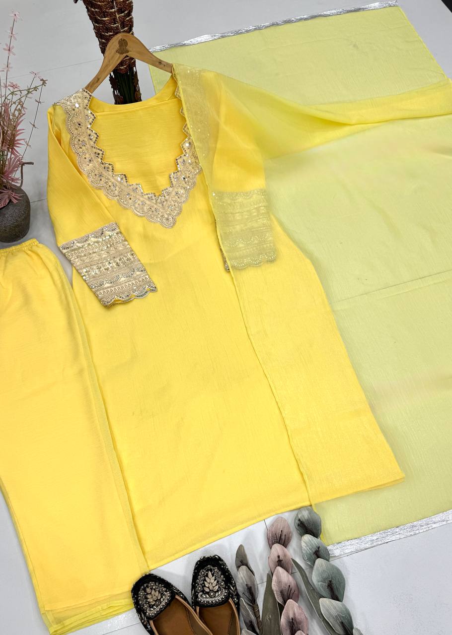 Haldi Wear Yellow Color Heavy Embroidered Sequence Salwar Suit