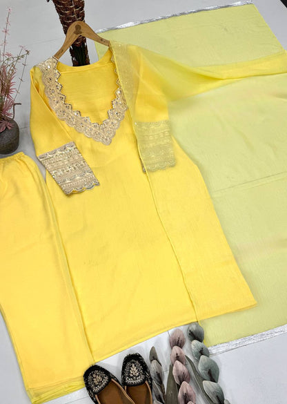Haldi Wear Yellow Color Heavy Embroidered Sequence Salwar Suit