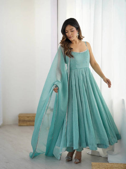 Beautiful Siroski Work Sky Green Color Arti Chauhan's Anarkali Gown