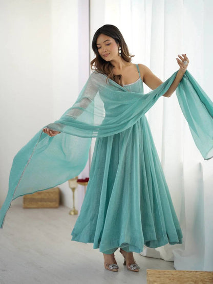 Beautiful Siroski Work Sky Green Color Arti Chauhan's Anarkali Gown