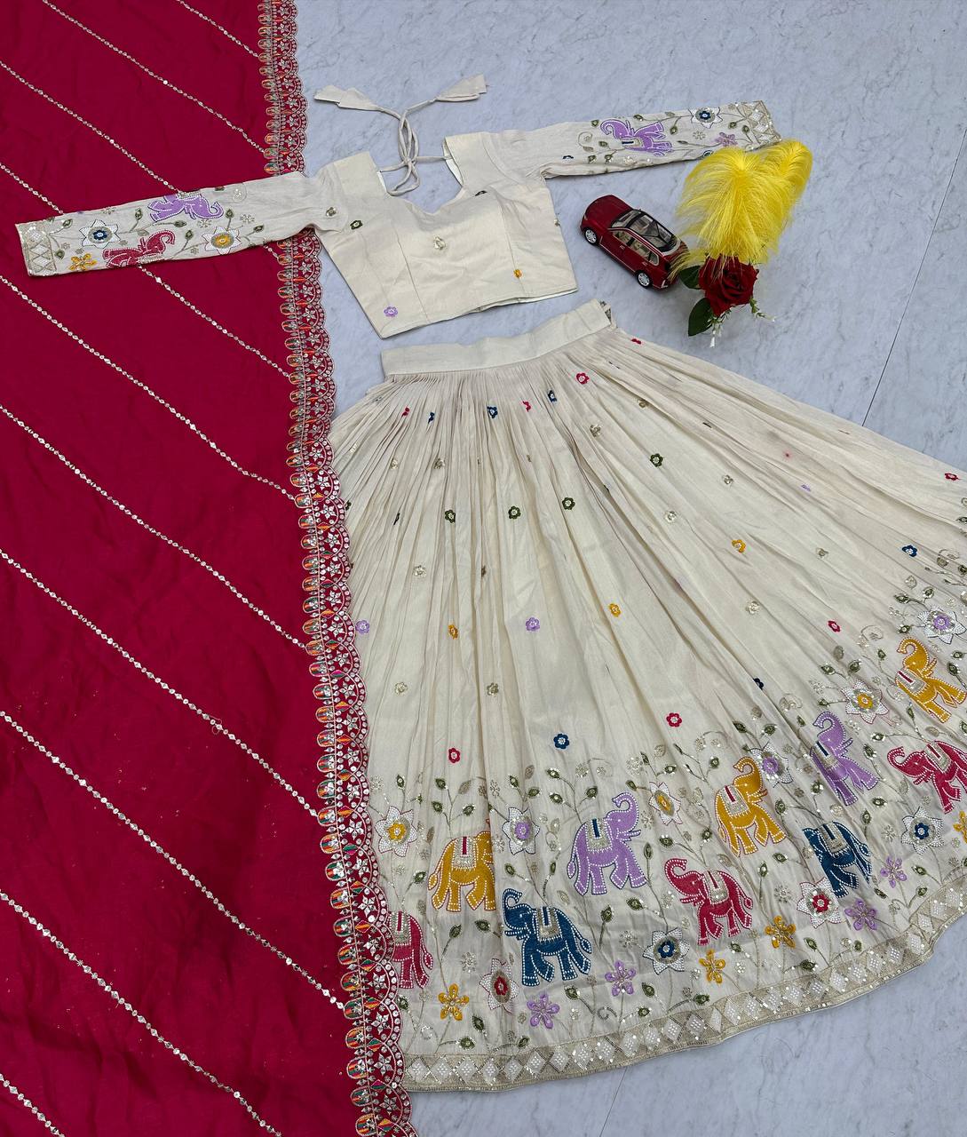 Gorgeous Pink Color Pure Tissue Silk With Heavy Thread And Sequence Work Designer Lehenga Choli