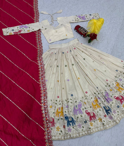 Gorgeous Pink Color Pure Tissue Silk With Heavy Thread And Sequence Work Designer Lehenga Choli