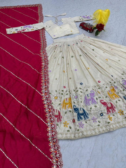 Gorgeous Pink Color Pure Tissue Silk With Heavy Thread And Sequence Work Designer Lehenga Choli