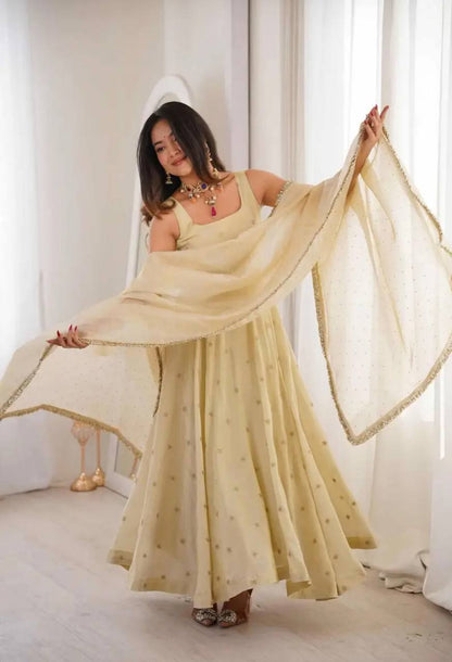 Innovative Beige Color Embroidered Anarkali Gown