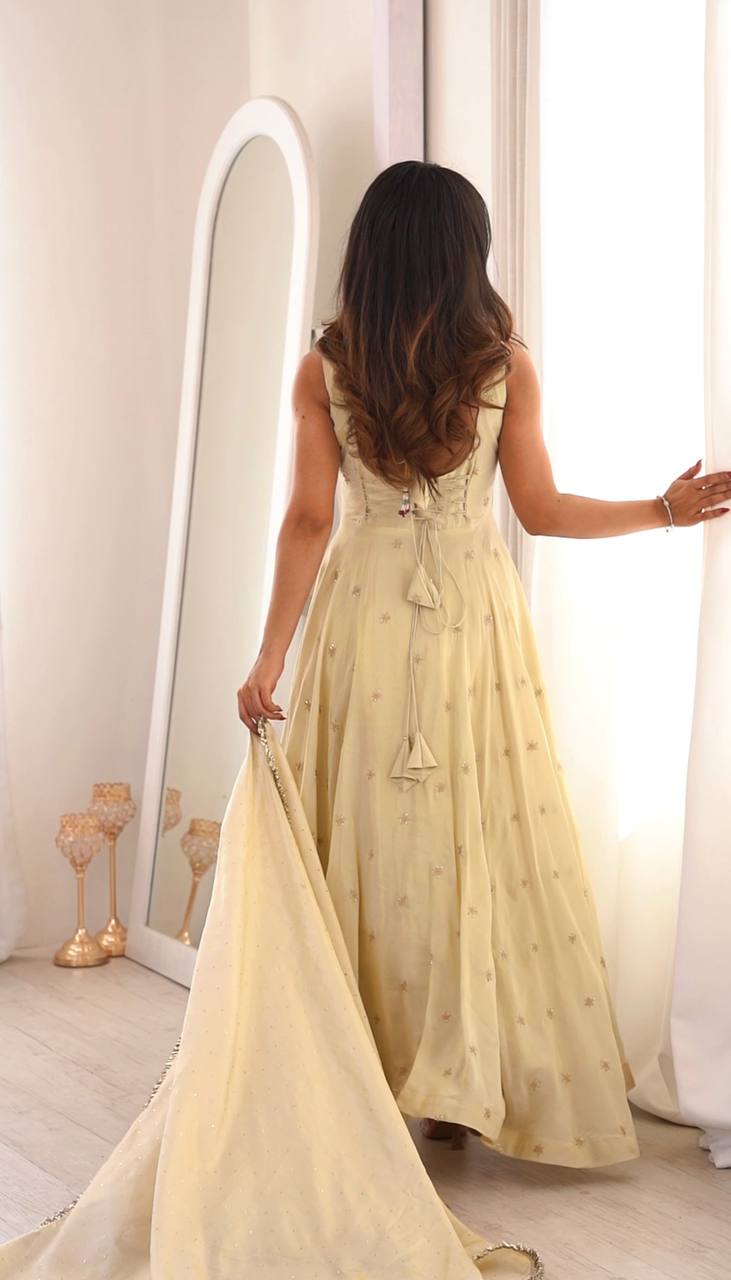 Innovative Beige Color Embroidered Anarkali Gown