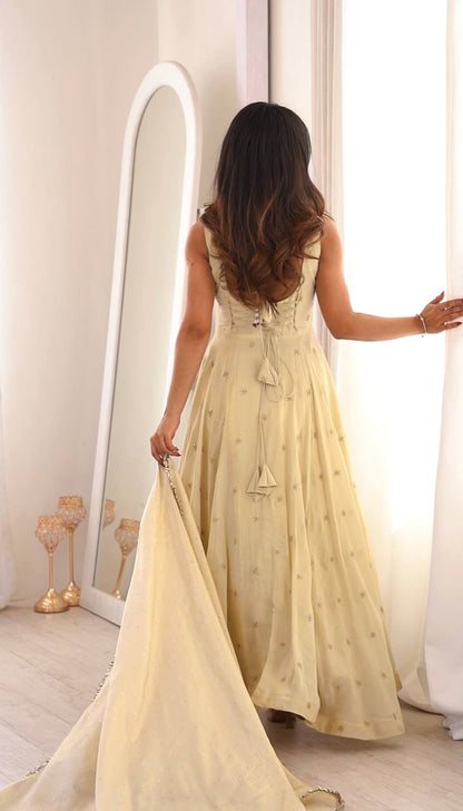 Innovative Beige Color Embroidered Anarkali Gown