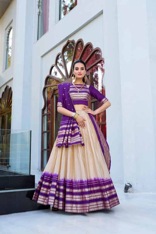 Occasion Wear Purple Color Pure Chanderi Plain With Zari Weaving Work Border Lehenga Choli