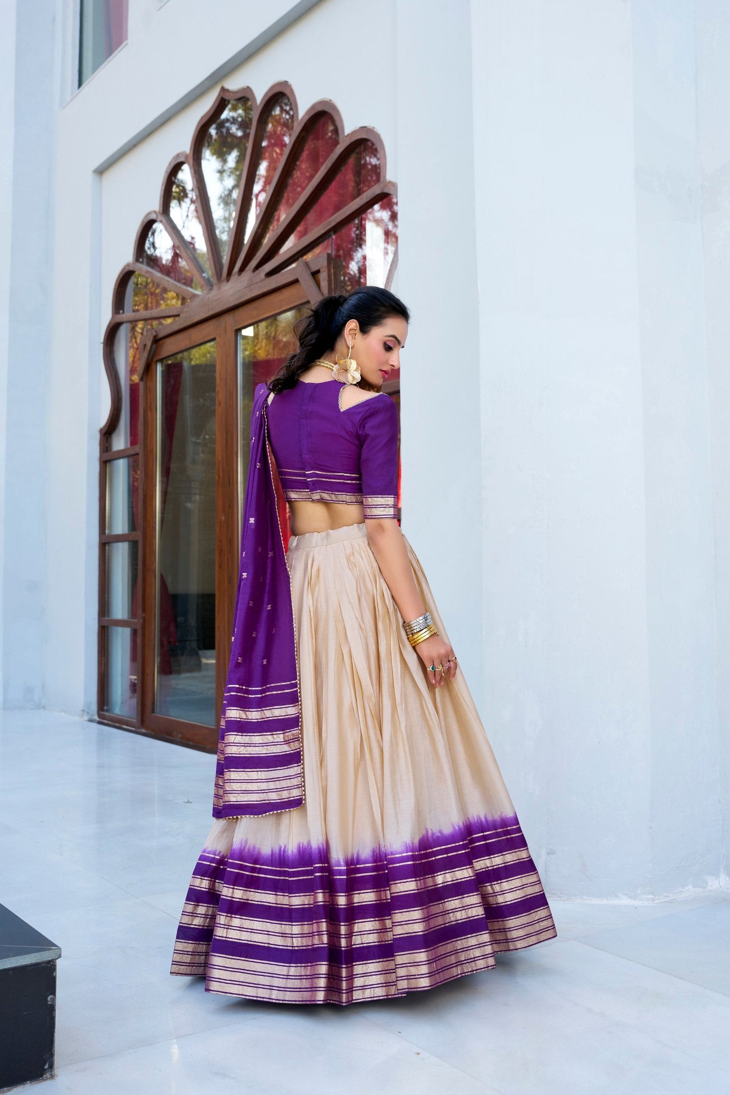 Occasion Wear Purple Color Pure Chanderi Plain With Zari Weaving Work Border Lehenga Choli