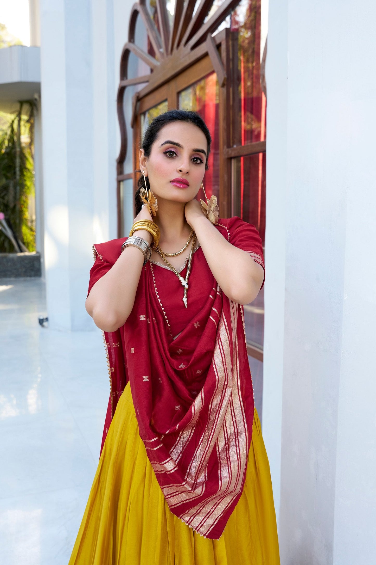Occasion Wear Mustard Color Pure Chanderi Plain With Zari Weaving Work Border Lehenga Choli
