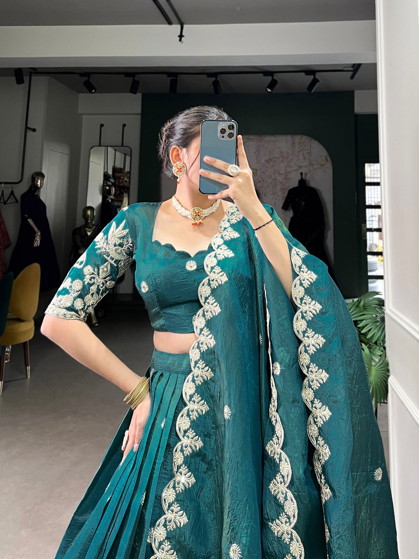 Glorious Green Color Gold Crush With Sequins And Thread Embroidery Work Lehenga Choli