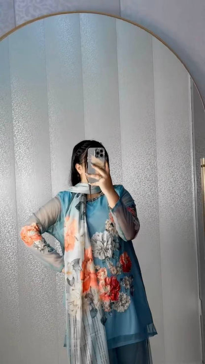 Part Wear Digital Print And Real Khatali Handwork Palazzo Suit