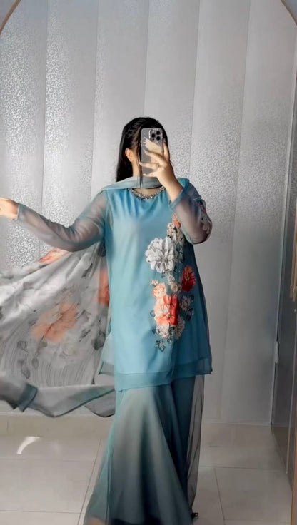 Part Wear Digital Print And Real Khatali Handwork Palazzo Suit