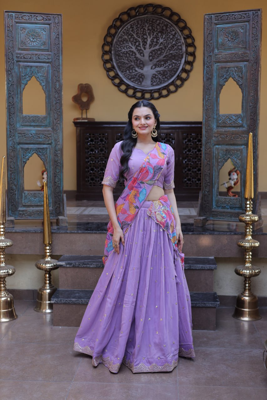 Ravishing Purple Color Zari Sequence Embroidered Lehenga Choli