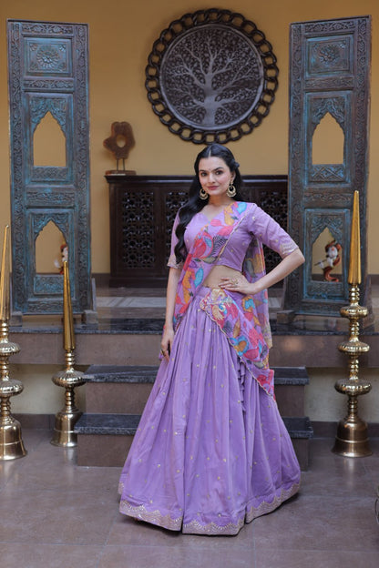 Ravishing Purple Color Zari Sequence Embroidered Lehenga Choli