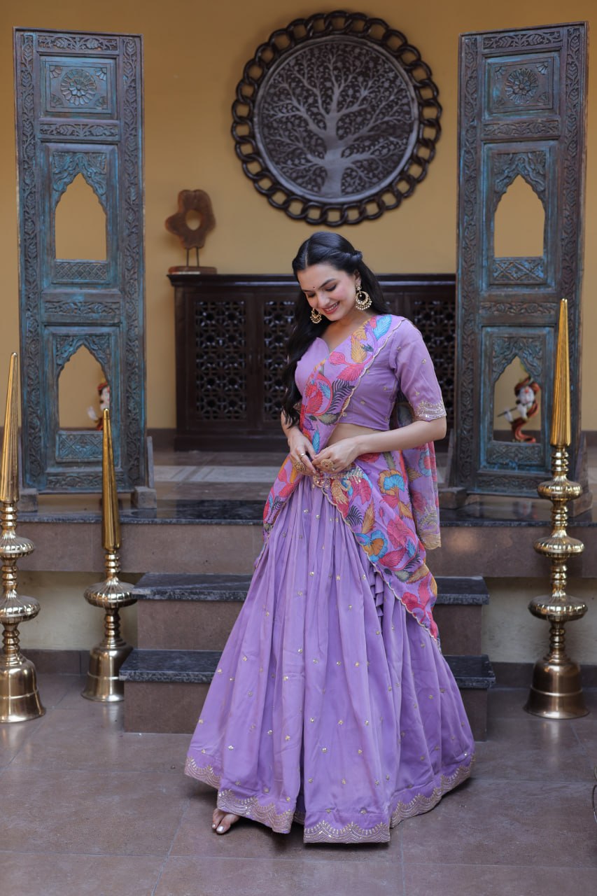 Ravishing Purple Color Zari Sequence Embroidered Lehenga Choli