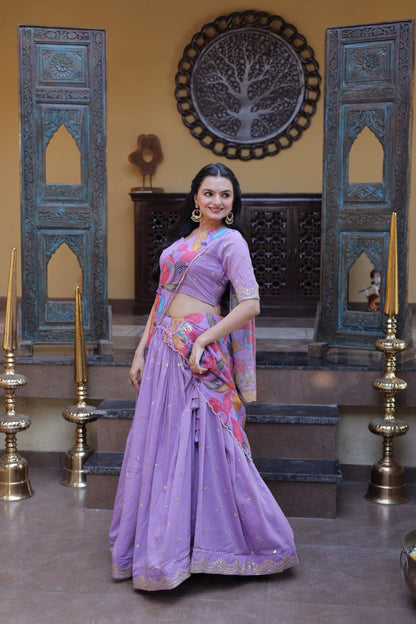 Ravishing Purple Color Zari Sequence Embroidered Lehenga Choli