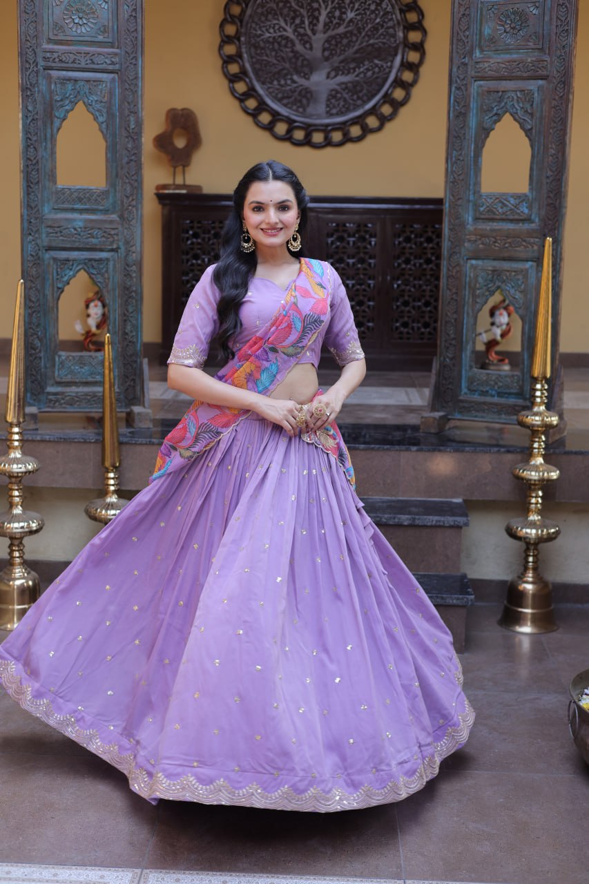 Ravishing Purple Color Zari Sequence Embroidered Lehenga Choli