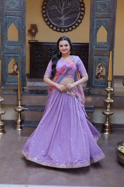 Ravishing Purple Color Zari Sequence Embroidered Lehenga Choli