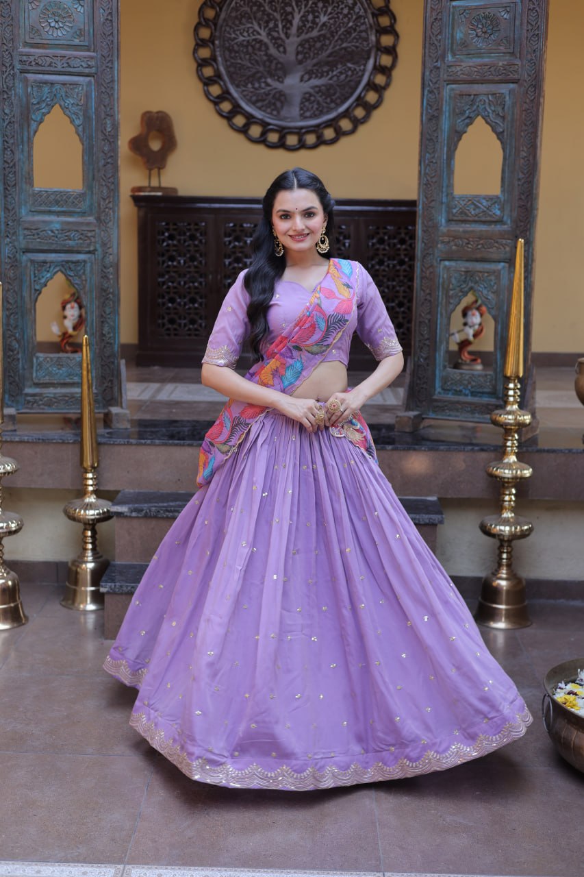 Ravishing Purple Color Zari Sequence Embroidered Lehenga Choli
