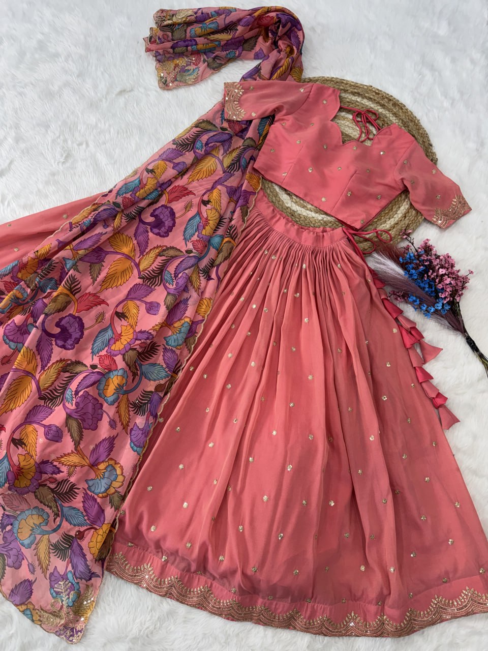 Beautiful Pink Color Zari Sequence Embroidered Lehenga Choli
