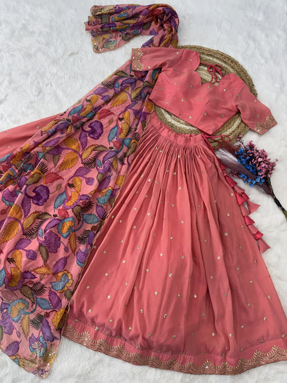 Beautiful Pink Color Zari Sequence Embroidered Lehenga Choli