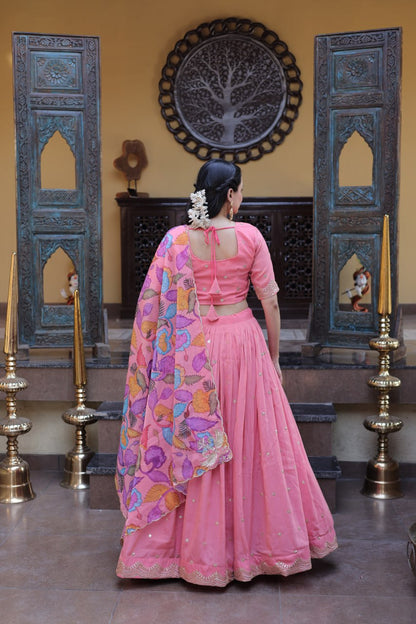 Beautiful Pink Color Zari Sequence Embroidered Lehenga Choli