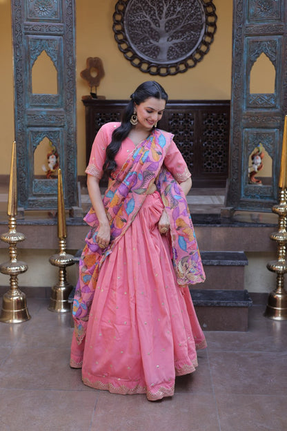 Beautiful Pink Color Zari Sequence Embroidered Lehenga Choli