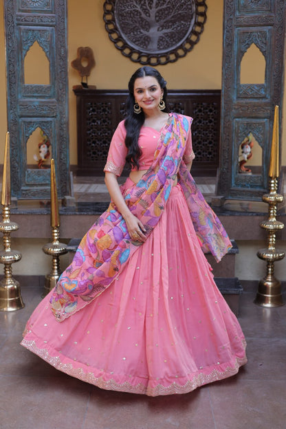 Beautiful Pink Color Zari Sequence Embroidered Lehenga Choli