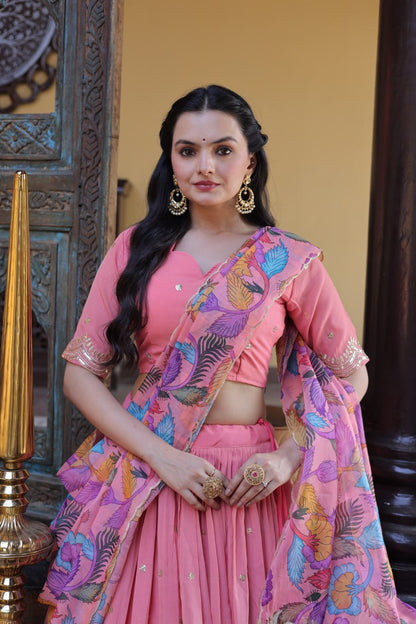 Beautiful Pink Color Zari Sequence Embroidered Lehenga Choli