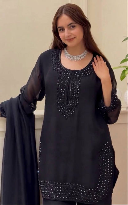 Glorious Black Color Embroidered Beads Work Salwar Suit