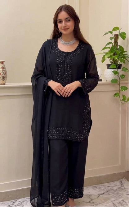 Glorious Black Color Embroidered Beads Work Salwar Suit