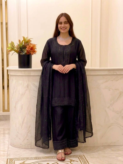 Glorious Black Color Embroidered Beads Work Salwar Suit